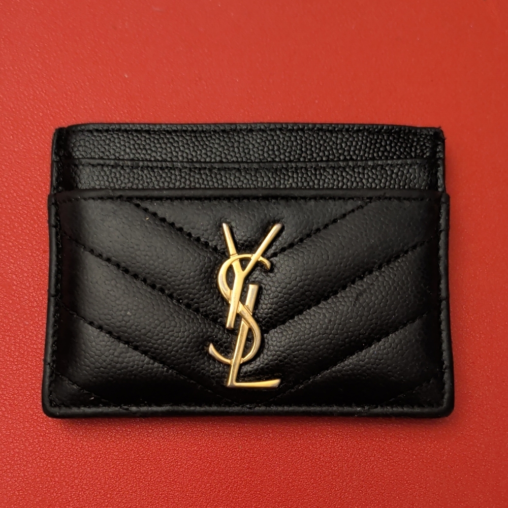 Saint Laurent Black Leather Card Holder with Gold Logo